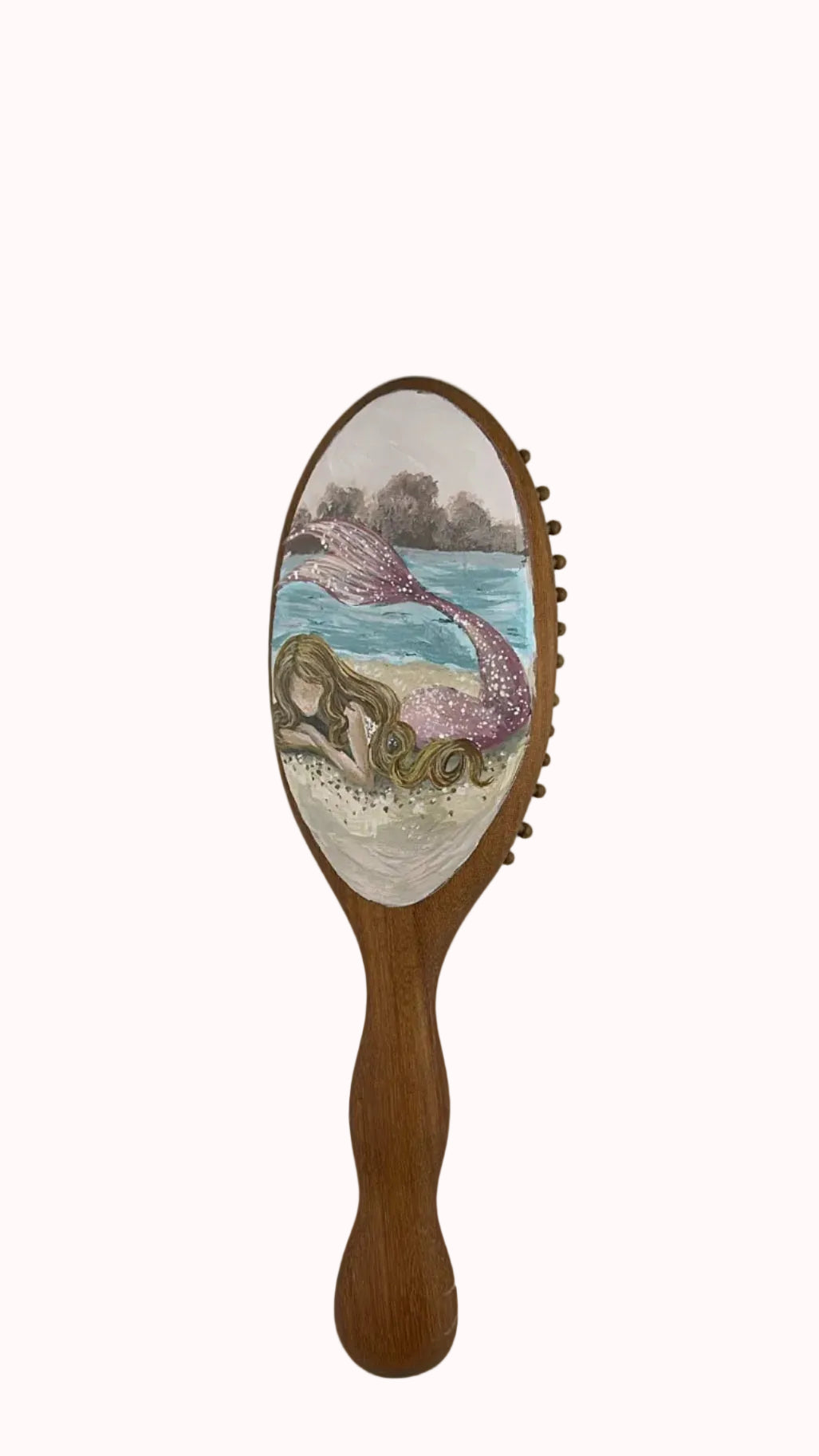 Mermaid Dreams Hand-Painted Wooden Hair Brush