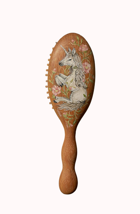 Unicorn Hand-Painted Wooden Hair Brush